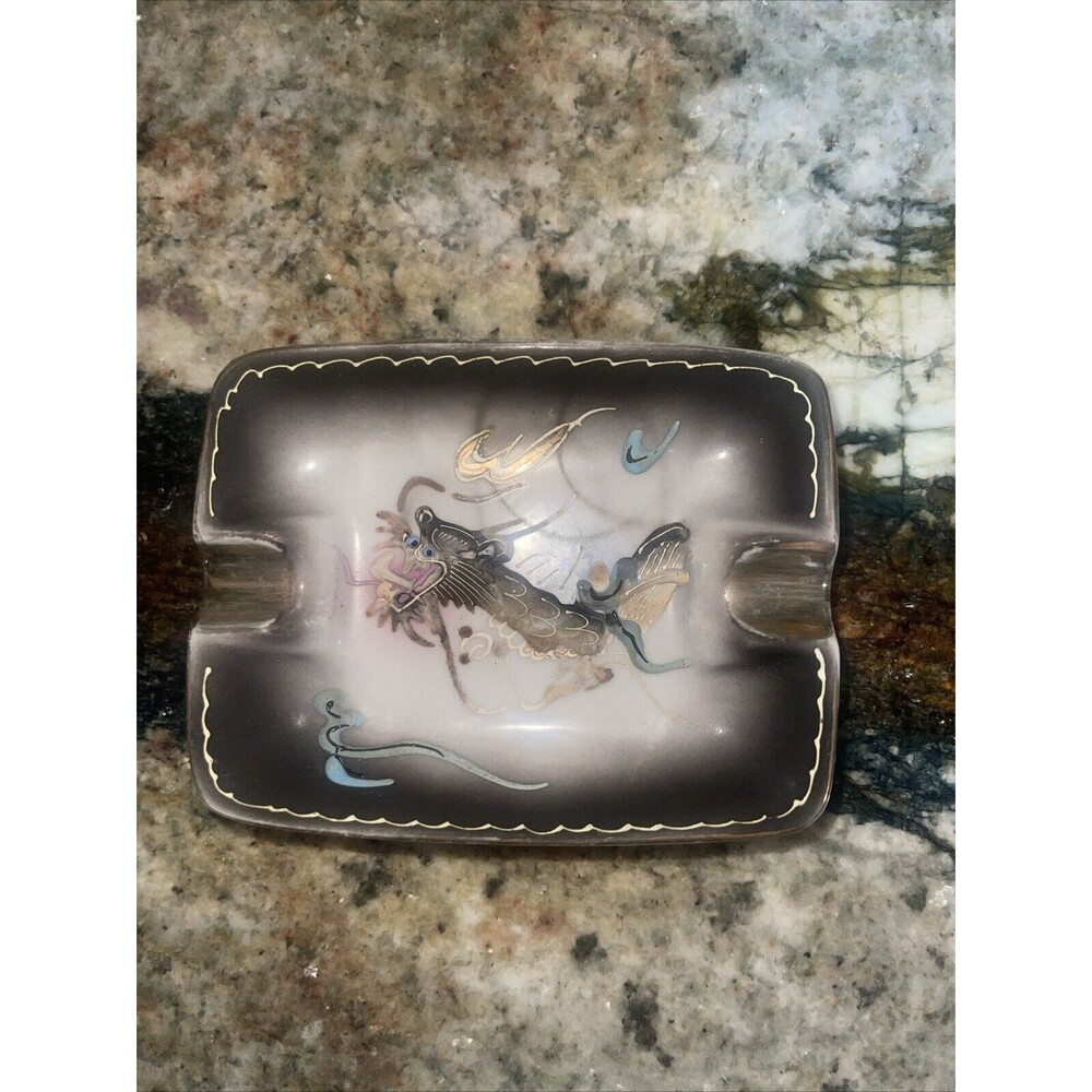 Vtg Mid Century Dragon Porcelain Ashtray Hand Painted Made in Japan